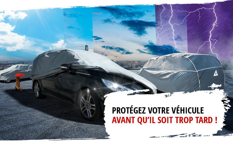 Bâche Voiture Housse Protection Gris Universel PEVA Anti-UV Imperméable  Résistante pour SUV L Jusqu'à 485cm