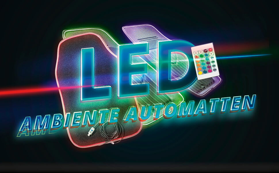 | | LED-Autoteppich mit PKW-Fußmatte Farbauswahl, Textil und PKW-Fußmatte Lichtfunktionen Fernbedienung Automatten | und Farbauswahl, Ambiente mit | Textil Fußmatten Fußmatten mit Lichtfunktionen LED-Autoteppich mit Universal Ambiente Fernbedienung