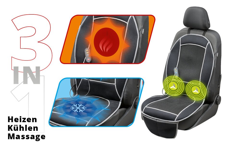 Sitzauflage heizbar 12V schwarz inkl. Massage Auto Sitzheizung Heizauflage