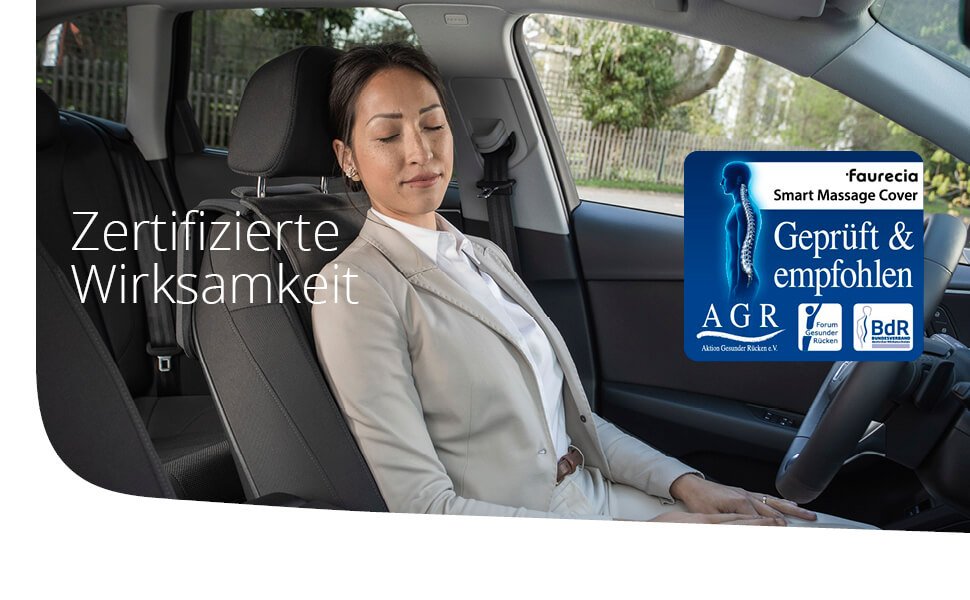 Faurecia Smart Massage Cover, Auto-Massage-Sitzauflage mit App-Steuerung  und integriertem Akku, PKW-Sitzaufleger zertifiziert von der Aktion  Gesunder Rücken, Sitzauflagen, Sitzbezüge und Sitzauflagen für PKWs, Autositzbezüge & Auflagen