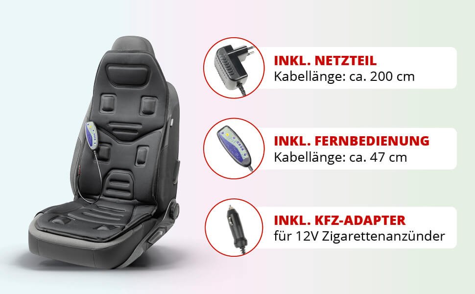 Massage-Sitzauflage Massagesitz mit Sitzheizung für Auto & Zuhause +  Adapter 12V