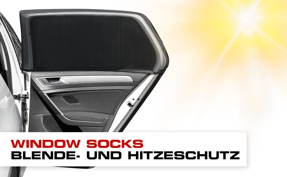 Sonnenschutz Window Sock Premium, 2er Set Sonnenblenden-Seitenscheibe, Auto- Sonnenschutz schwarz, Sonnenschutz, Komfort im Auto, Komfort & Zubehör